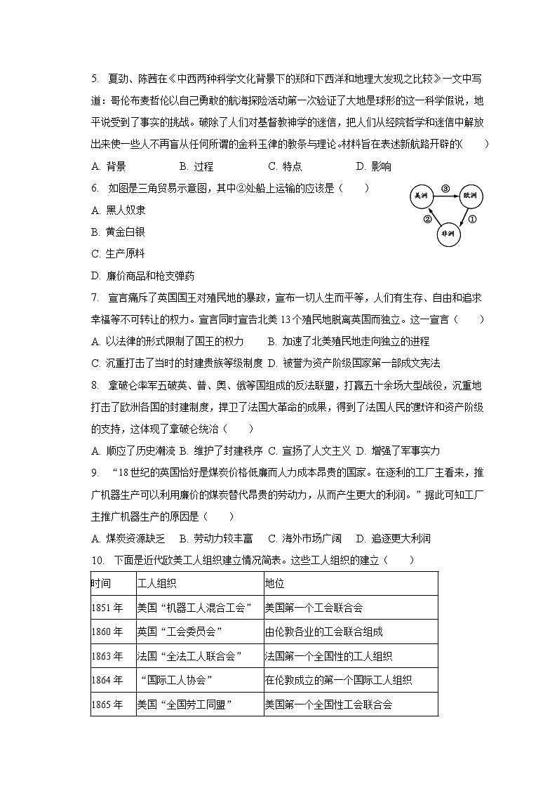 2022-2023学年辽宁省沈阳市于洪区九年级（上）期末历史试卷（含解析）第2页