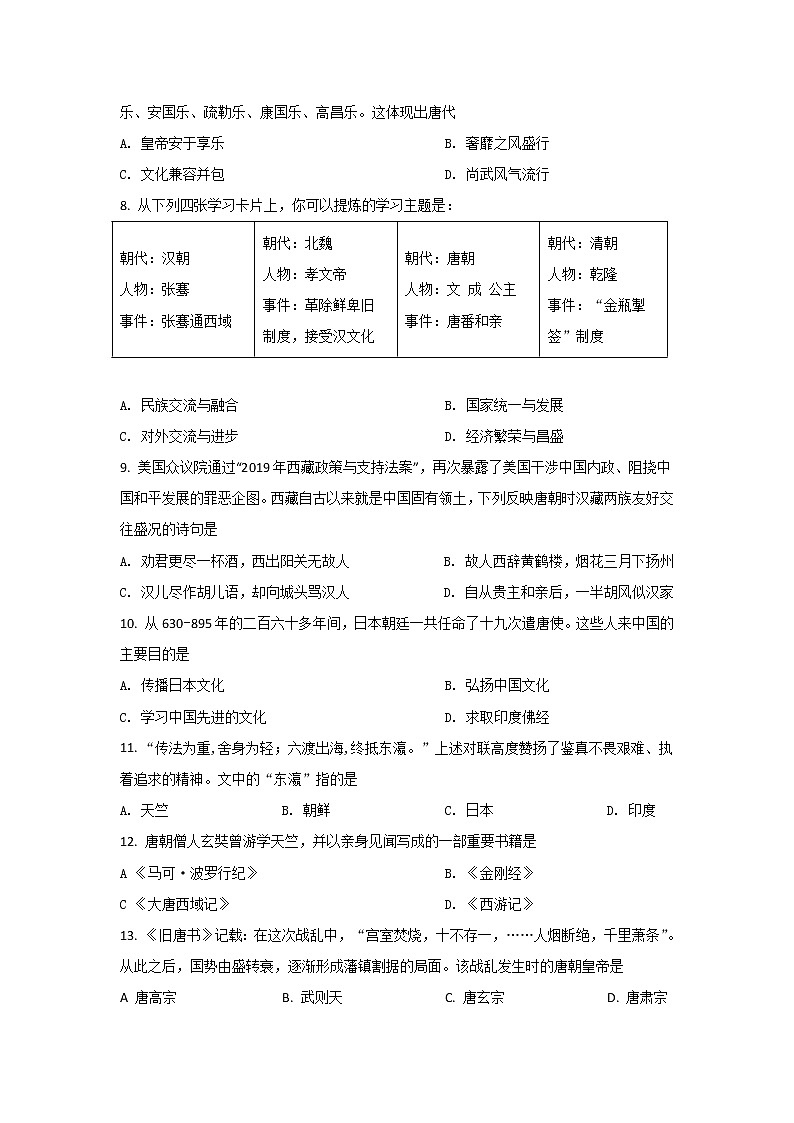 盘锦市育才学校2021-2022学年七年级下学期期中测试历史试卷第2页