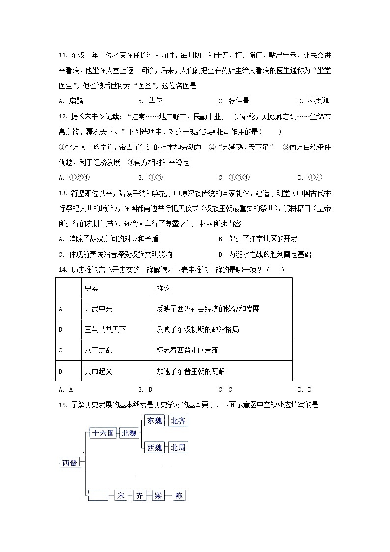 山西省阳泉市盂县2021-2022学年七年级上学期期末教学质量监测历史试卷03