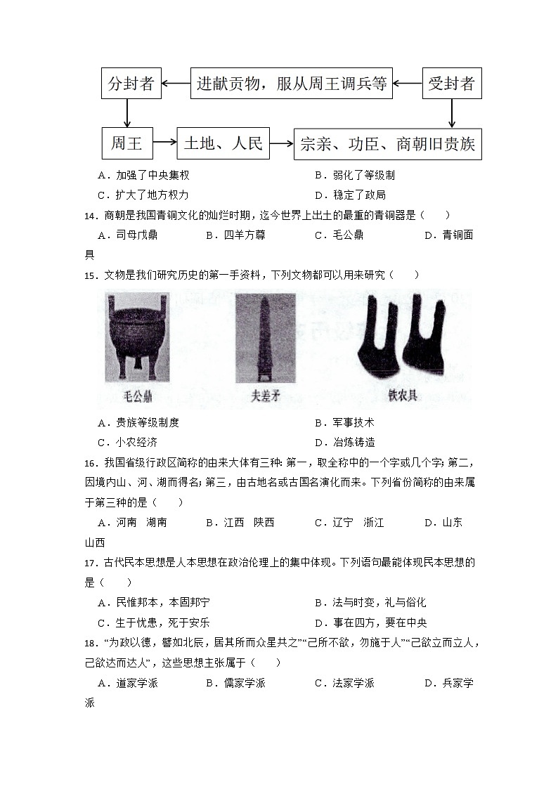 2023年中考历史一轮复习专题卷---专题2 夏商周时期第3页