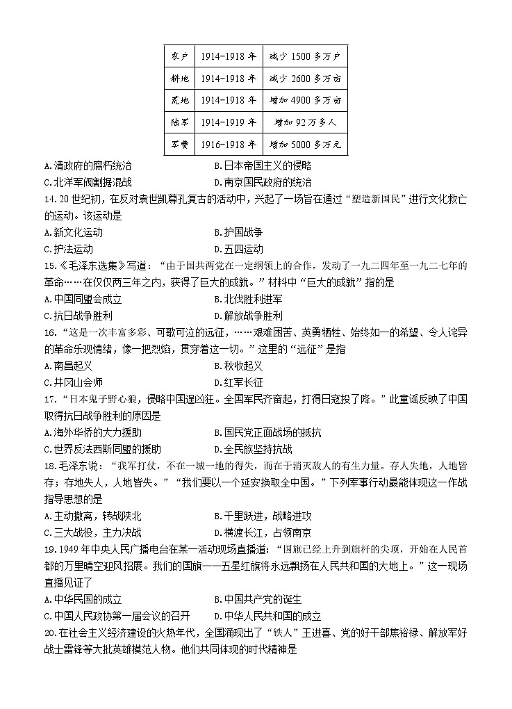 2023年山东省济南市槐荫区中考一模历史试题（含答案）第3页