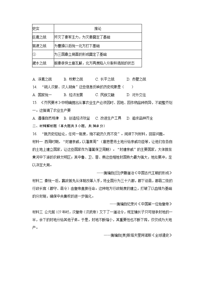 2022-2023学年四川省广元市苍溪县七年级（上）期末历史试卷（含解析）03