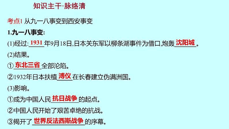 2023年中考历史（广东人教部编版）一轮复习 第十二单元　中华民族的抗日战争 课件第3页