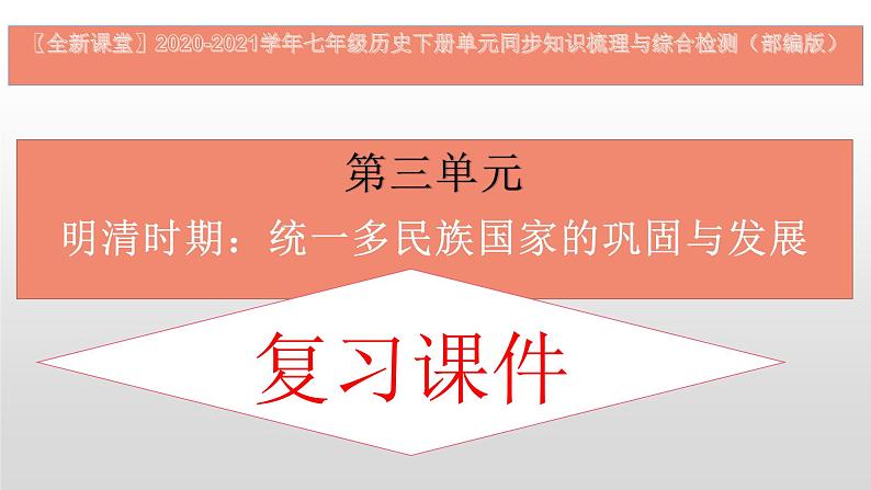 第三单元  明清时期：统一多民族国家的巩固与发展-七年级历史下册单元知识梳理与综合检测（部编版）课件PPT01