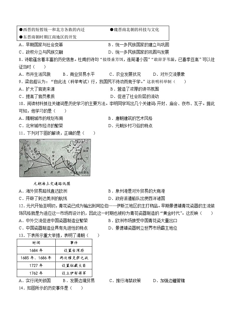 2023年福建省漳州市中考一模历史试题（含答案）02