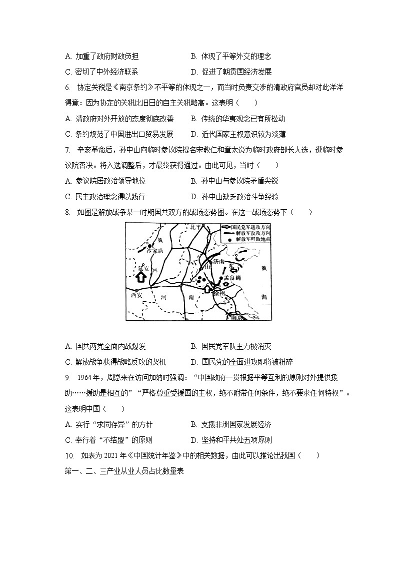 2023年安徽省合肥市蜀山区中考历史一检试卷（含解析）02