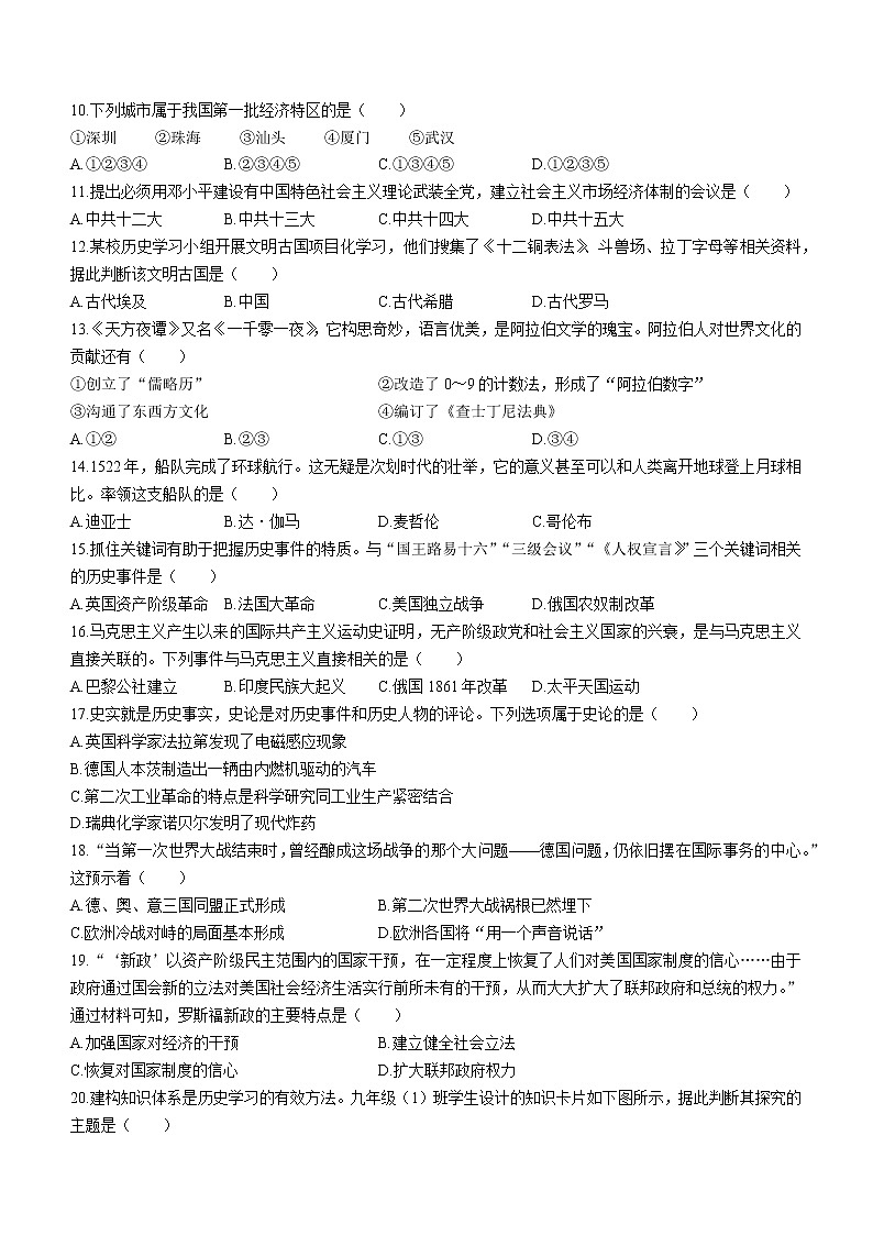 2023年黑龙江省龙东地区部分学校中考一模历史试题（含答案）02