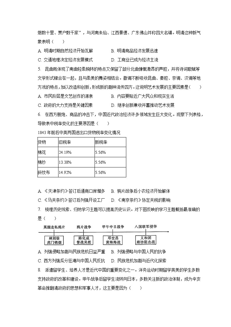 2023年山西省长治市襄垣县中考历史一模试卷（含解析）02