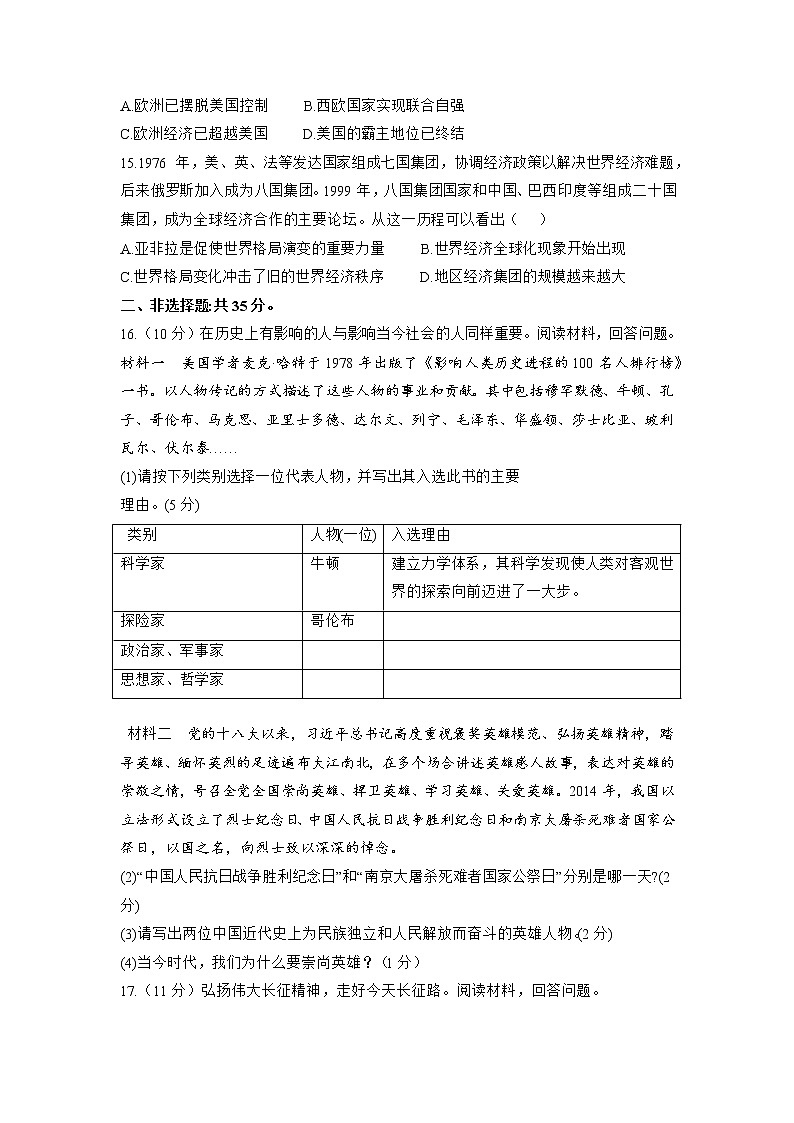 2023年山东省淄博市中考一模历史试题03
