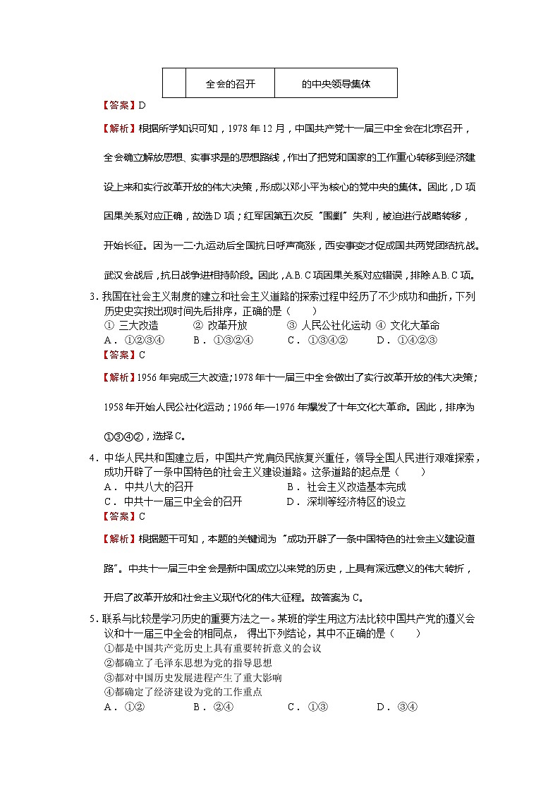 第三单元  中国特色社会主义道路【习题专练】——2022-2023学年部编版历史八年级下册单元综合复习（原卷版+解析版）02