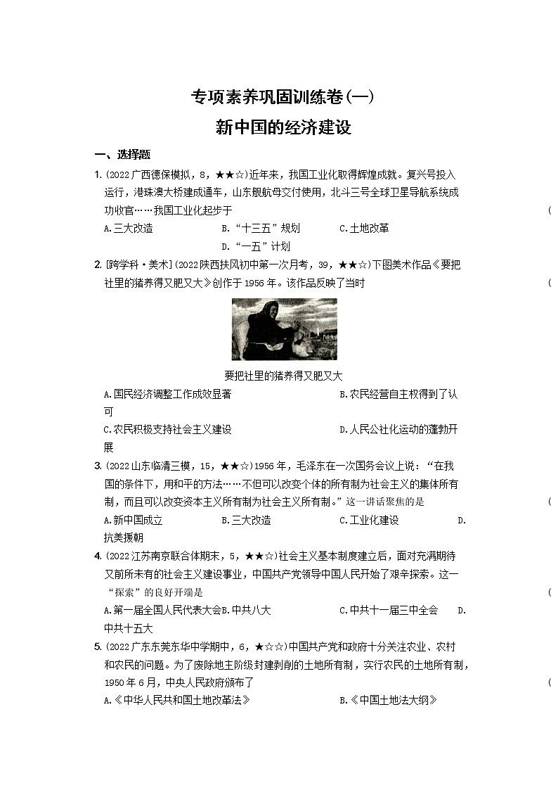 2022-2023学年部编版历史八年级下册同步阶段测试卷：专项素养巩固训练卷（一）新中国的建设（含解析）01