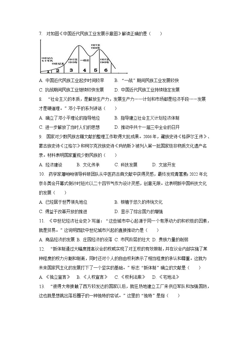 2023年安徽省六安市金寨县中考历史二模试卷（含解析）02