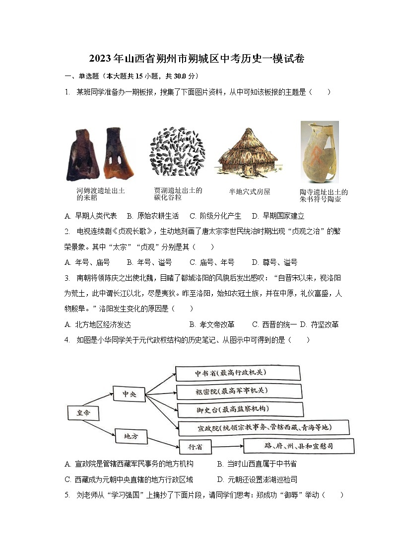 2023年山西省朔州市朔城区中考历史一模试卷（含解析）01