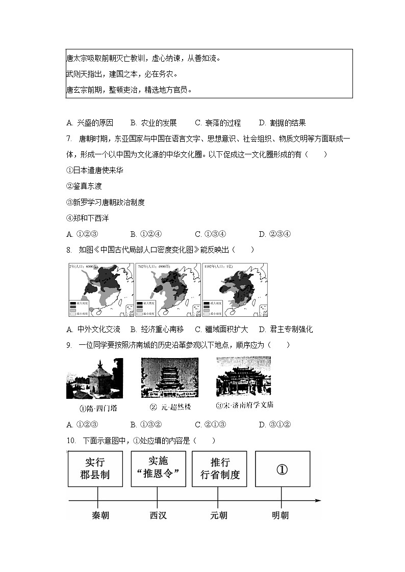 2023年山东省济南市商河县中考历史一模试卷（含解析）02
