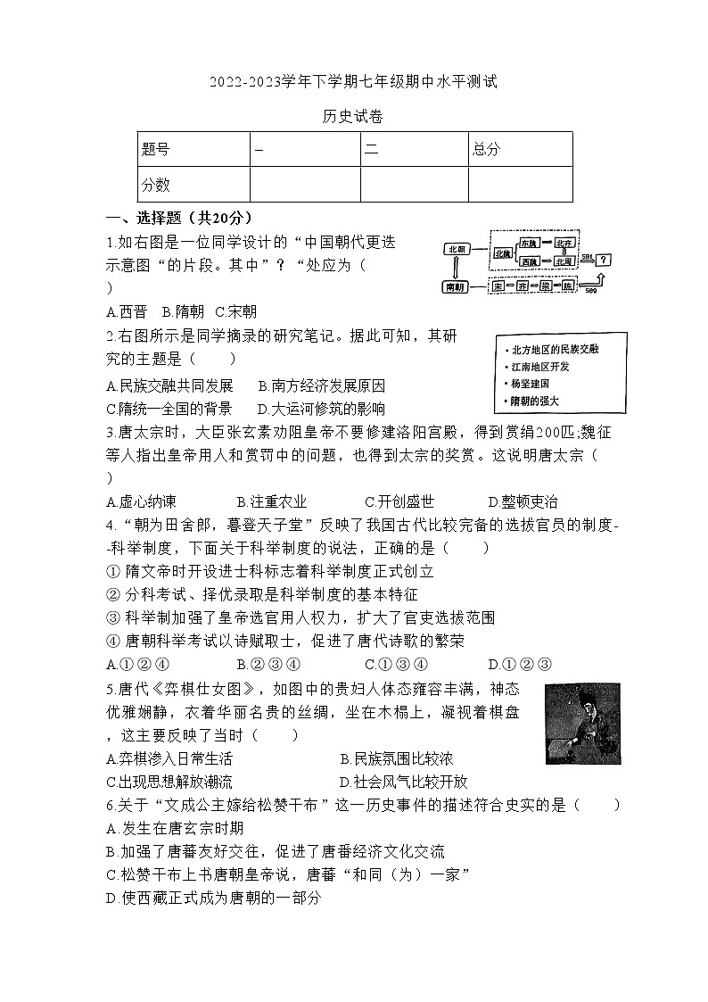 河南省新乡市原阳县2022-2023学年七年级下学期期中历史试题第1页