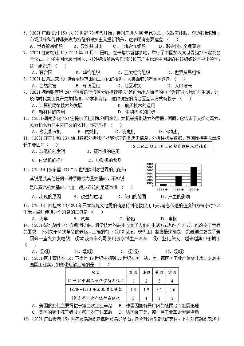 2023年中考历史二轮复习专题归纳和真题练习--三次科技革命和经济全球化第2页