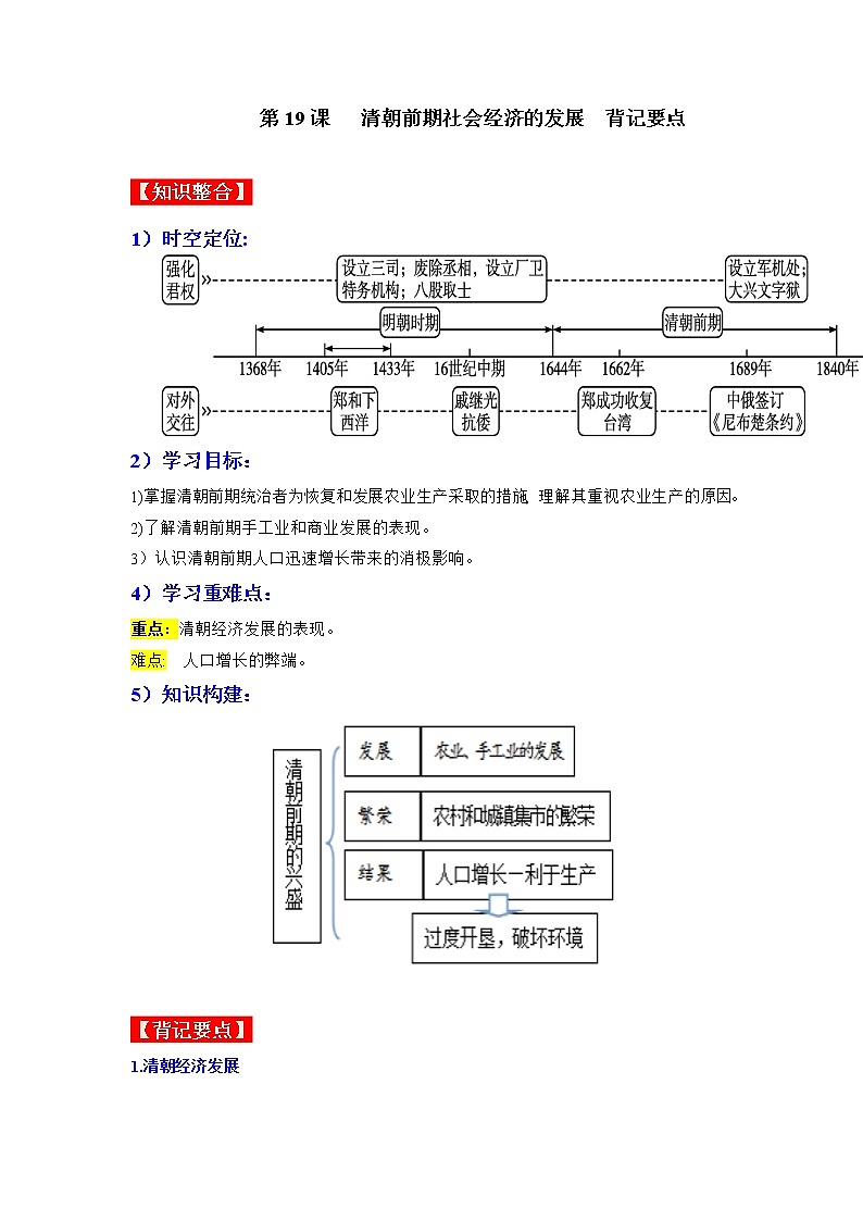 部编版七年级历史下册第19课 清朝前期社会经济的发展  课件（含视频）+教案+素材+背记要点清单+同步分层作业含解析卷01