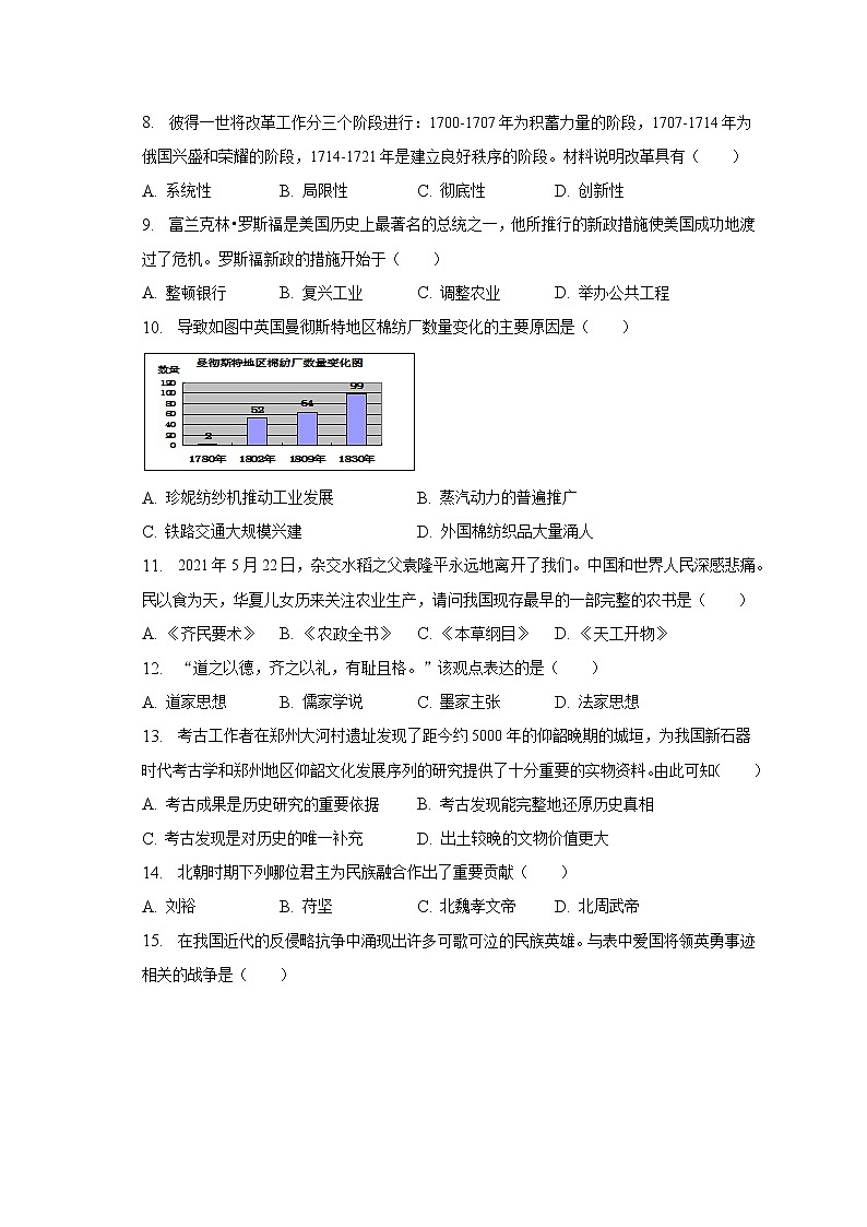 2023年江苏省徐州市邳州市中考历史一模试卷（含解析）02