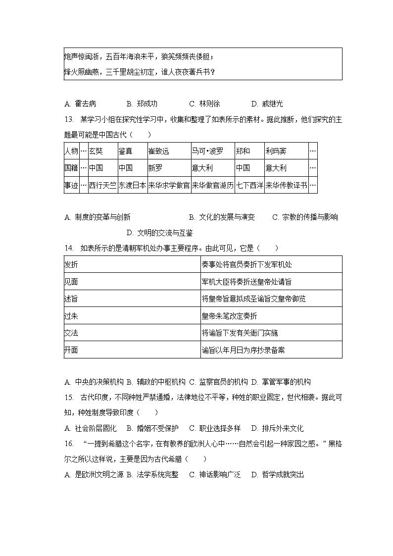 2023年福建省南平市政和县中考历史质检试卷（4月份）（含解析）03