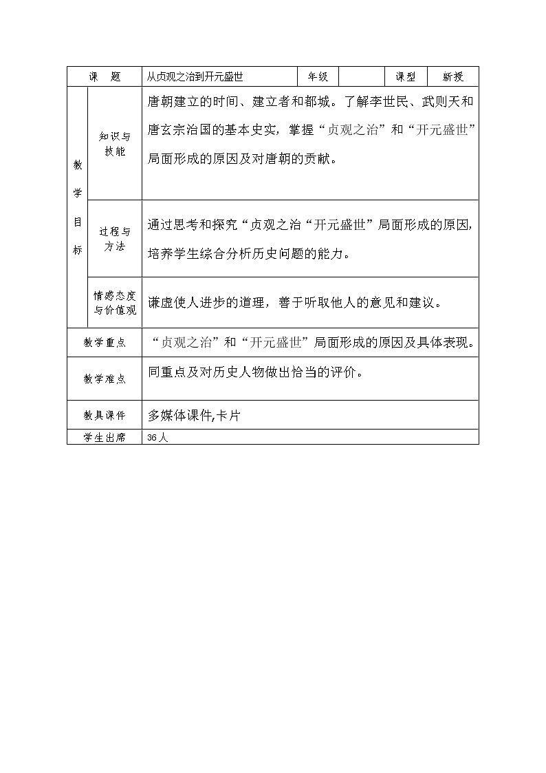 人教版（部编版）初中历史七年级下册 第2课 从“贞观之治”到“开元盛世”  教案第1页