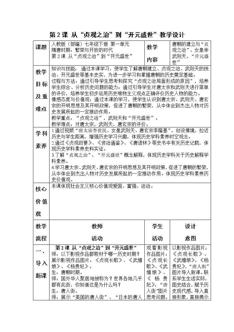 人教版（部编版）初中历史七年级下册 第2课 从“贞观之治”到“开元盛世”  教案第1页