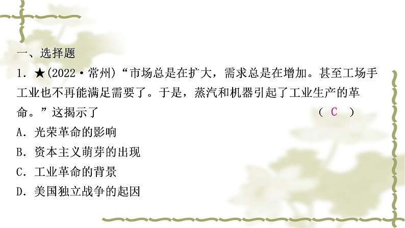 中考历史复习世界近代史第三单元工业革命和国际共产主义运动的兴起作业课件02