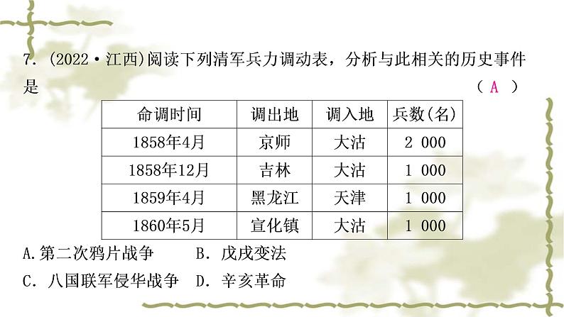 中考历史复习中国近代史第一单元中国开始沦为半殖民地半封建社会作业课件08