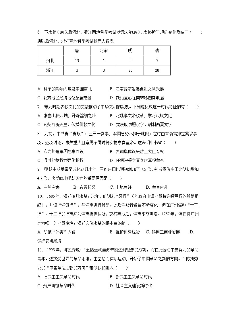 2023年广东省中山市中考历史模拟试卷（4月份）（含解析）02