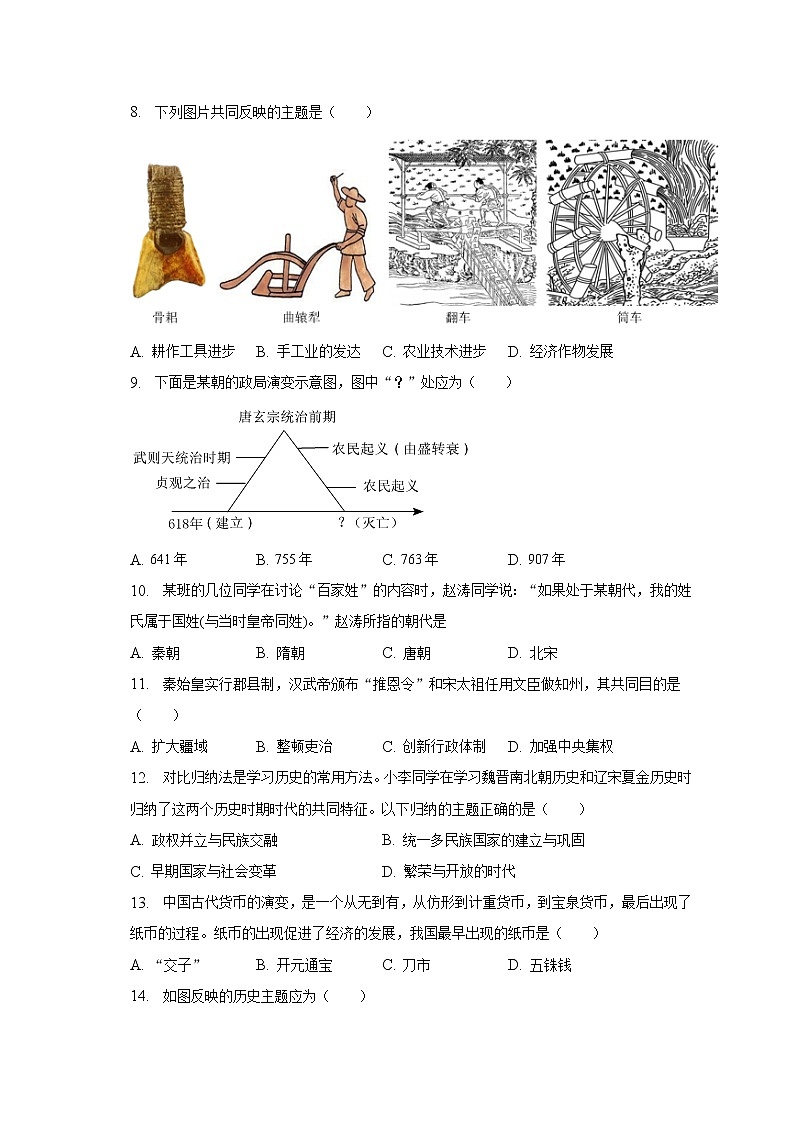 2022-2023学年福建省福州市闽清县七年级（下）期中历史试卷（含解析）02