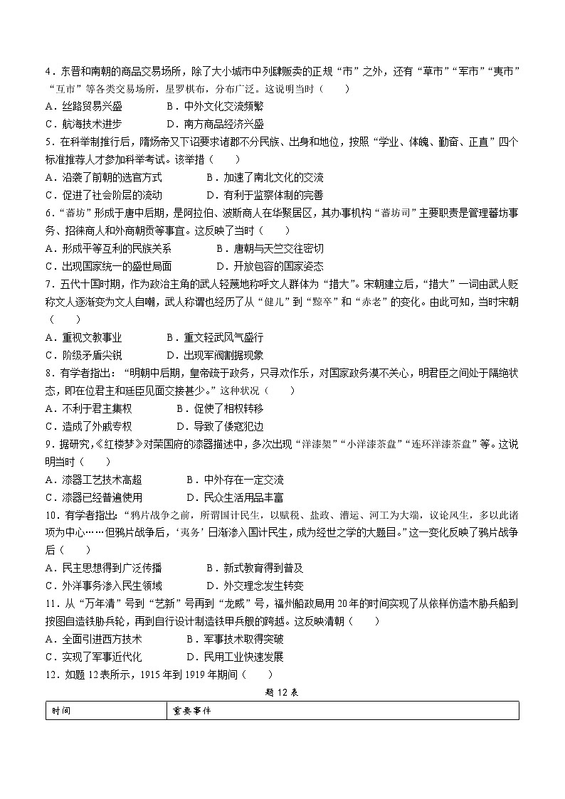 2023年广东省初中学业水平检测（一轮）历史试题（含答案）第2页