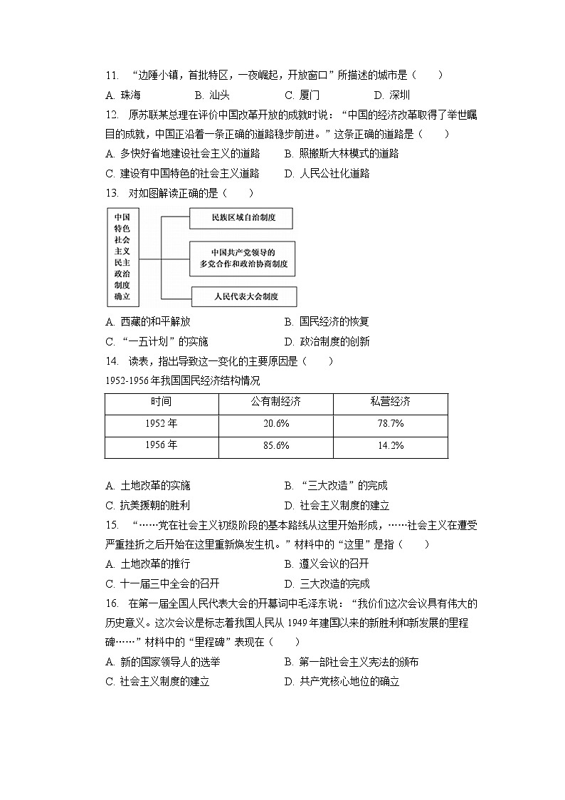 江苏省无锡市江阴市长泾片2022-2023学年八年级下学期期中历史试卷03