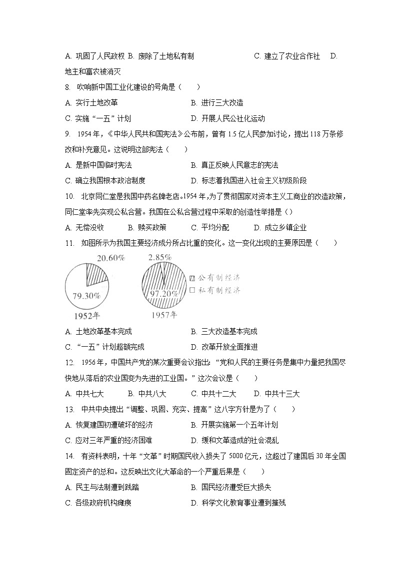 福建省福州市福清市2022-2023学年部编版八年级下学期历史期中试卷（含答案）02