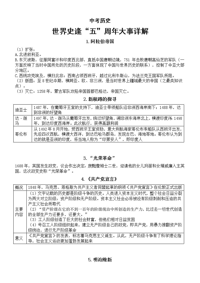 初中历史2023中考复习世界史逢“五”周年大事详解（共9件）第1页