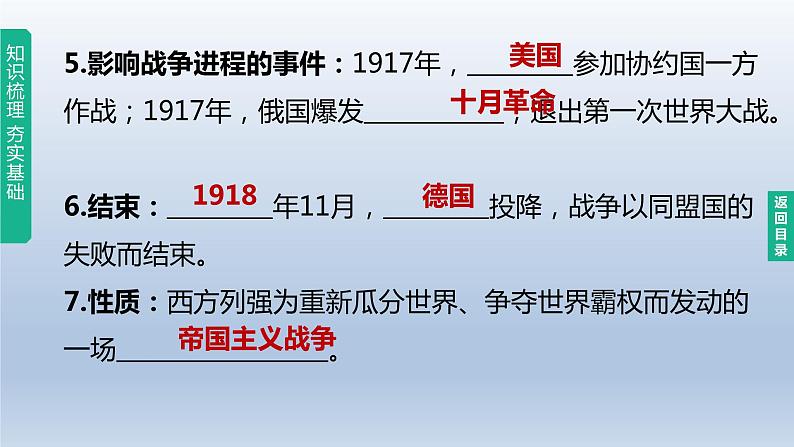 中考历史总复习一轮复习课件：主题29　第一次世界大战和战后初期的世界(含答案)第7页