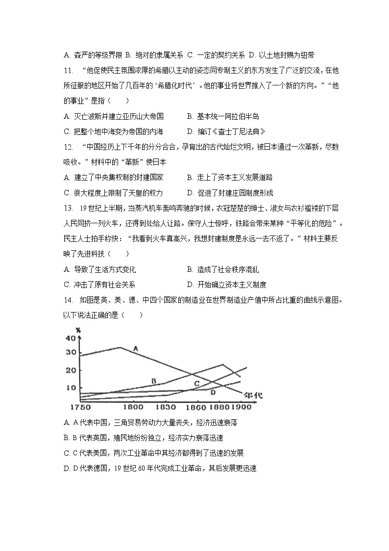 2023年安徽省黄山地区中考历史一模试卷（含解析）03