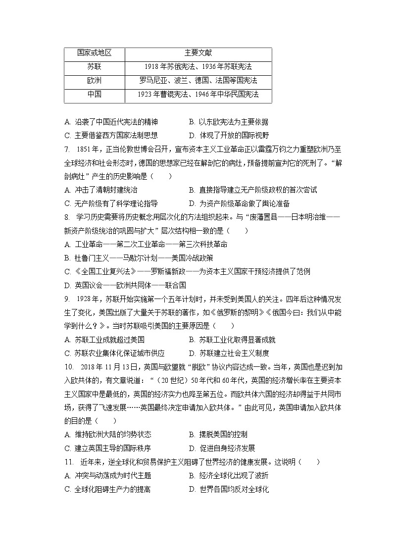 2023年河北省石家庄市十八县重点中学中考历史联考试卷（二）(含答案解析)02