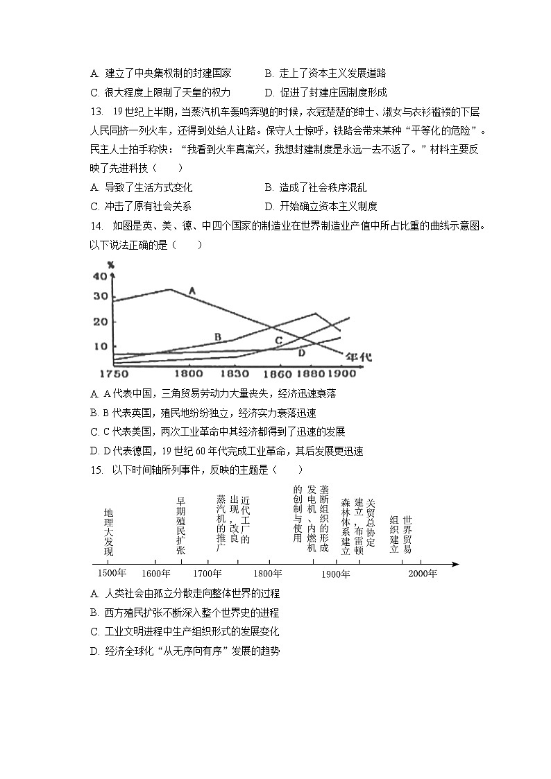 2023年安徽省黄山地区中考历史一模试卷(含答案解析)03