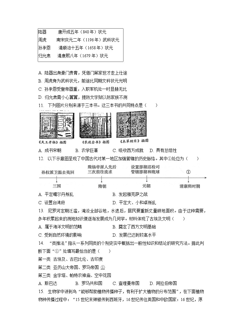 2023年江苏省苏州市常熟市中考历史零模试卷(含答案解析)第3页
