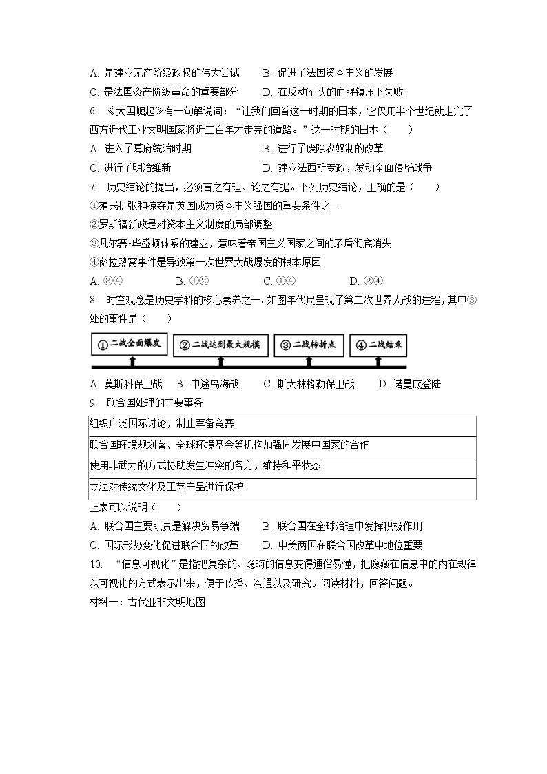 2023年浙江省宁波市海曙区兴宁中学中考历史一模试卷(含答案解析)02