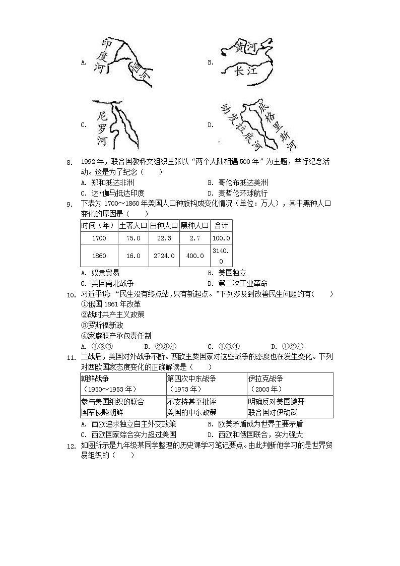 四川省绵阳市2019年中考历史真题试题 (含答案)02