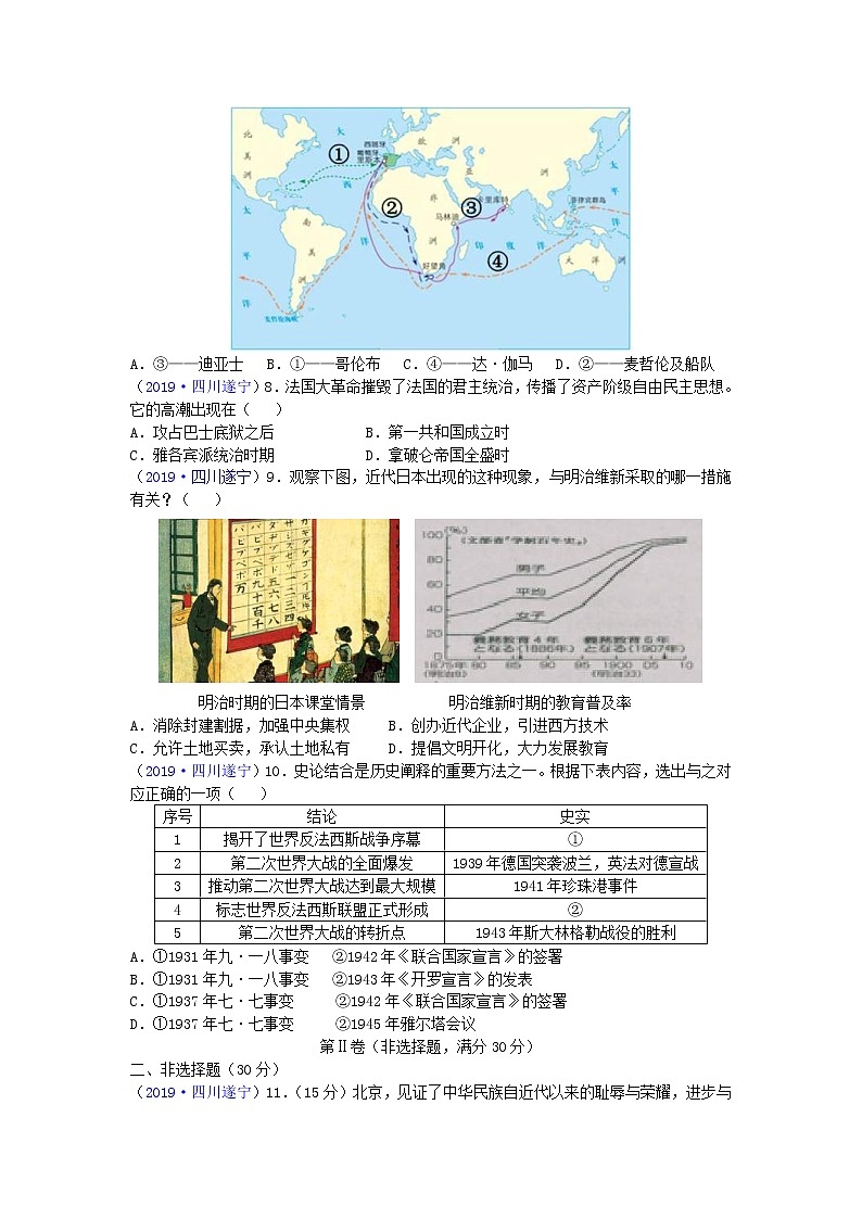 四川省遂宁市2019年中考历史真题试题 (含答案)02