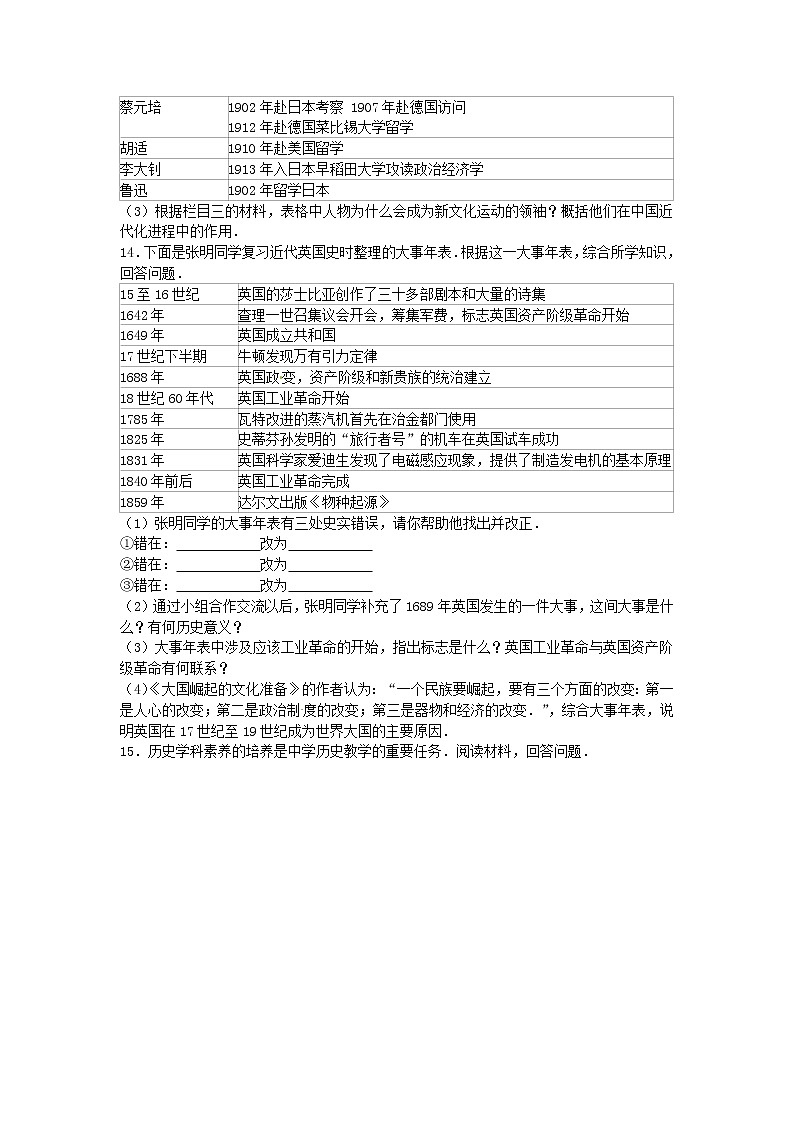 四川省资阳市2016年中考历史真题试题（含解析）03