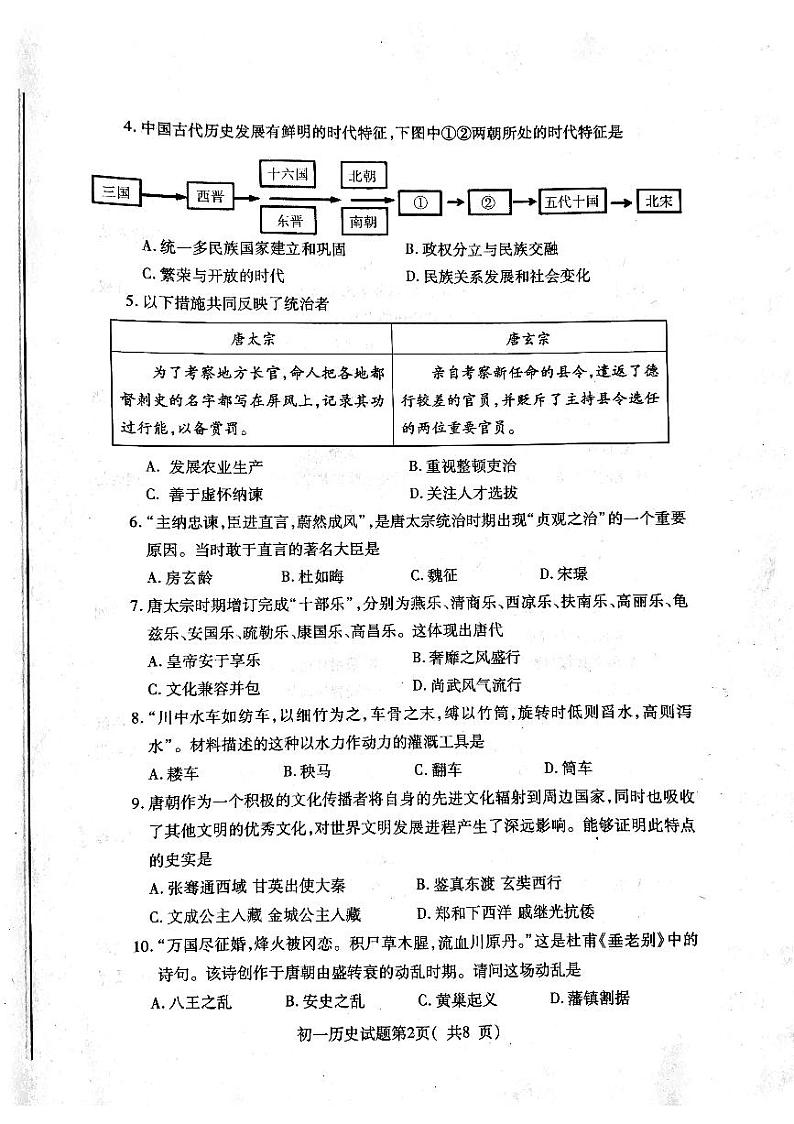 山东省烟台市龙口市（五四学制）2022-2023学年六年级下学期期中历史试题02