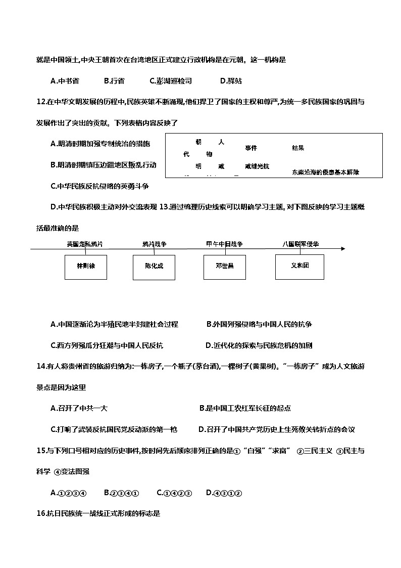 2023年黑龙江省大庆市第一中学中考模拟考试历史试题（含答案）03
