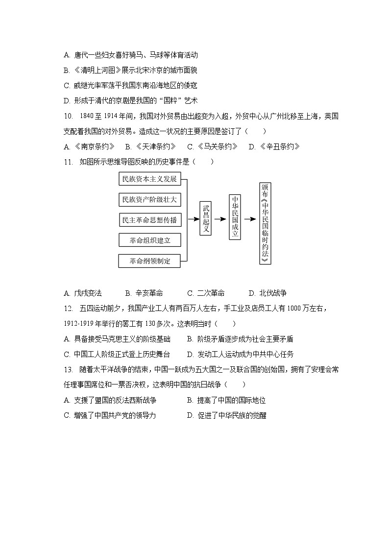 2023年福建省百校联考中考历史诊断试卷（4月份）（含解析）03