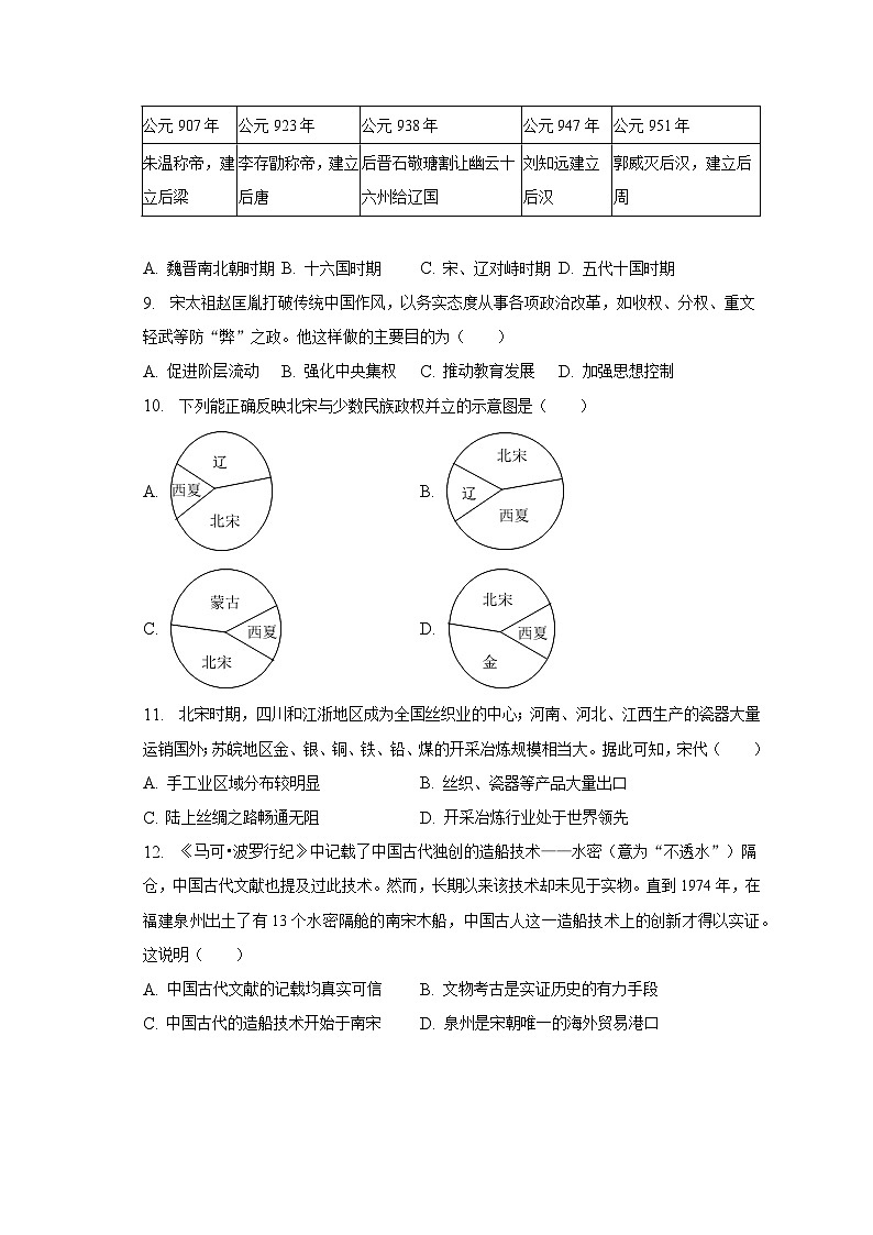 2022-2023学年湖北省武汉市江汉区七年级（下）期中历史试卷（含解析）第3页