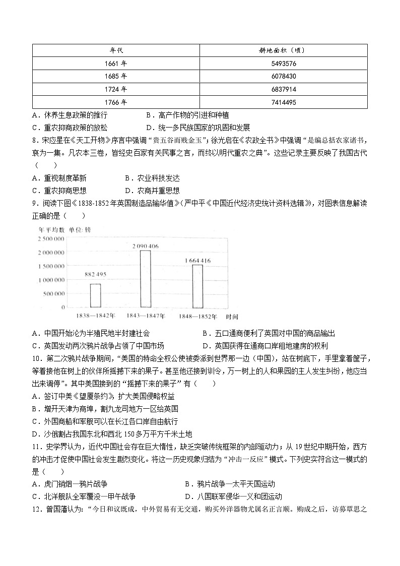 2023年湖南省长沙市中考一模历史试题（含答案）02