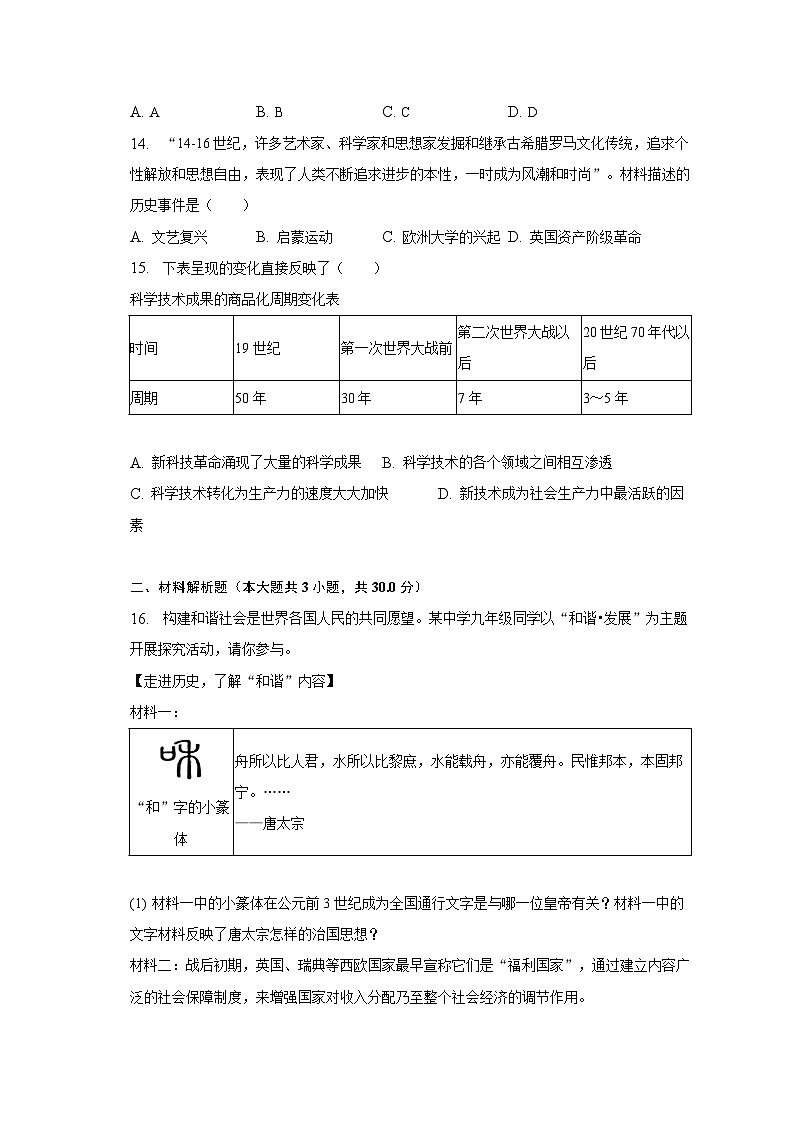 2023年广西贺州市中考历史一模试卷（含解析）03