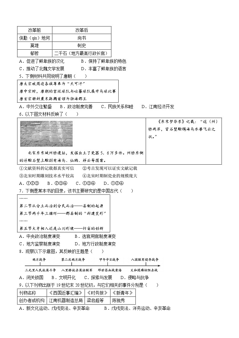 2023年北京市通州区中考一模历史试题（含答案）02