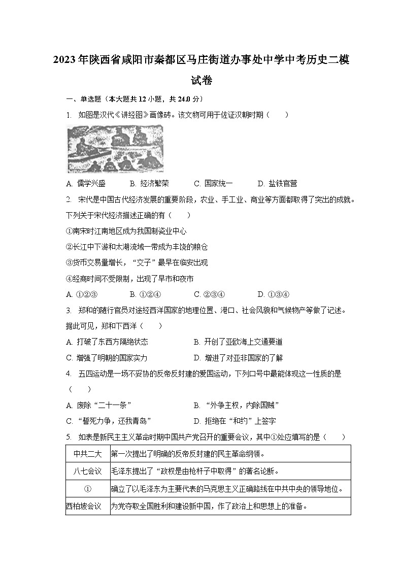 2023年陕西省咸阳市秦都区马庄街道办事处中学中考历史二模试卷（含解析）01